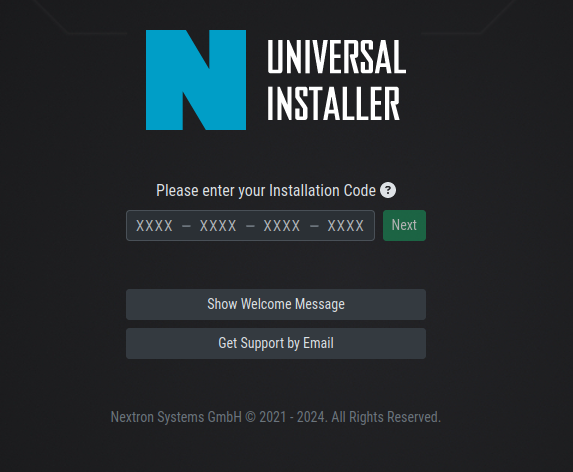 landing page of the Universal Installer